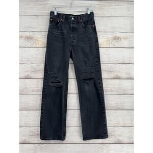 Levi's Black Distressed Ankle-Length Jeans